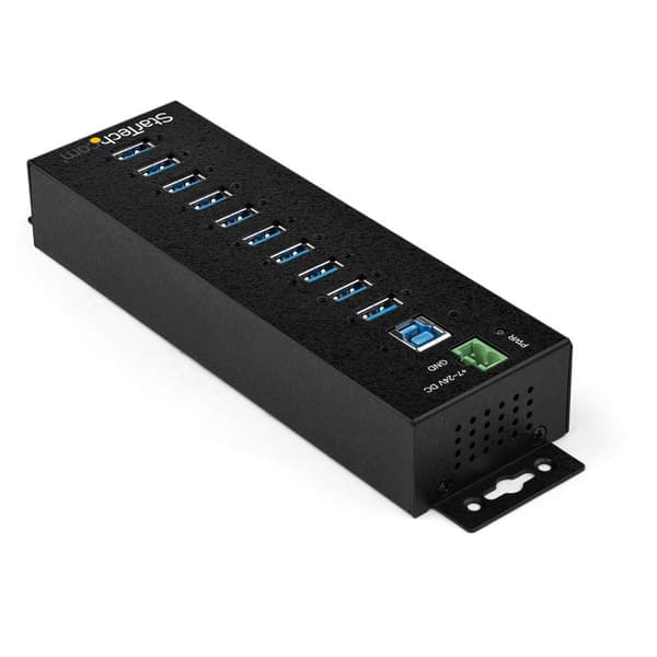 StarTech.com HB30A10AME USB3.0 Hub (10-portar, Din-Rail, industriell användning, extern strömförsörjning, överspänningsskydd, ESD, 350W, 15kV) - Hub -