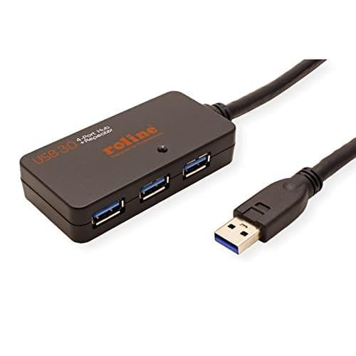 ROLINE USB 3.2 Gen 1 4-ports hubb med repeater, svart, 10 m (12.04.1098)