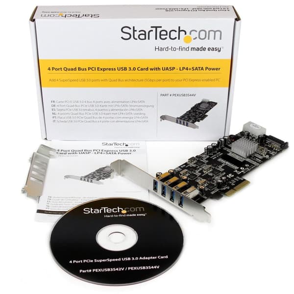 StarTech.com 4-porttinen USB3.0 SuperSpeed PCI Express -liitäntäkortti, jossa on 4 5Gb/s-kanavaa ja UASP - SATA/LP4-virtalähde - USB-sovitin - PCI Exp