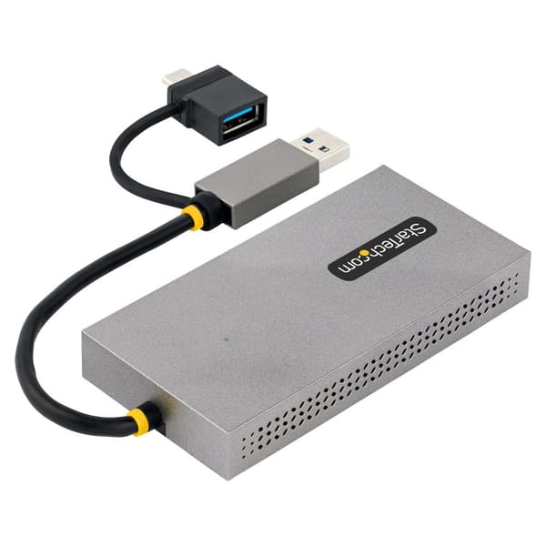 StarTech.com USB til dobbelt HDMI-adapter, USB A/C til 2x HDMI-skærme (1x 4K 30Hz, 1x 1080p), Integreret USB-A til C-dongle, 4in/11cm kabel, Windows &