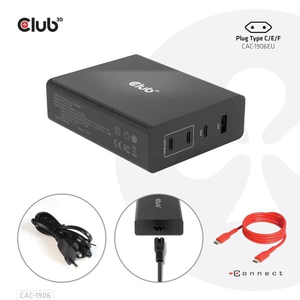 Club 3D CAC-1906 - Virtalähde - AC 100-240V - 132 Watt - Lähtöliittimet: 4