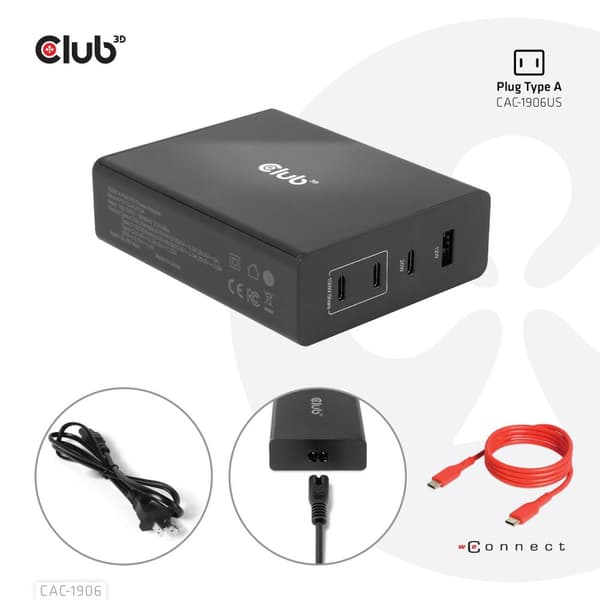 Club 3D CAC-1906 - Virtalähde - AC 100-240V - 132 Watt - Lähtöliittimet: 4