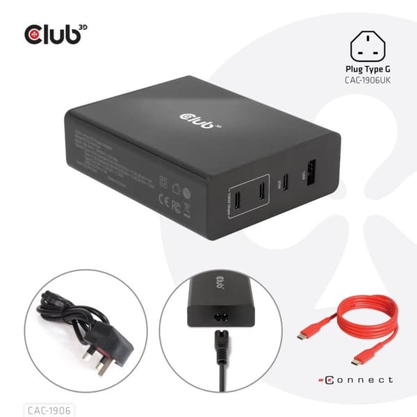 Club 3D CAC-1906 - Virtalähde - AC 100-240V - 132 Watt - Lähtöliittimet: 4