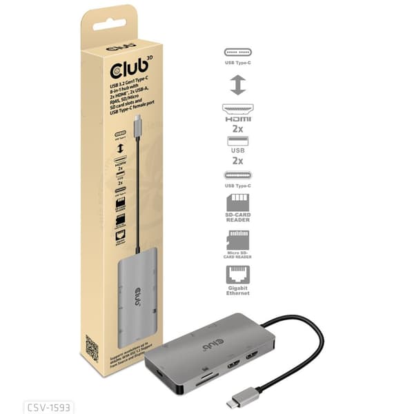 Club 3D Club3D - Dockningsstation - USB-C 3.2 Gen 1 / Thunderbolt 3 - HDMI - GigE (CSV-1593)