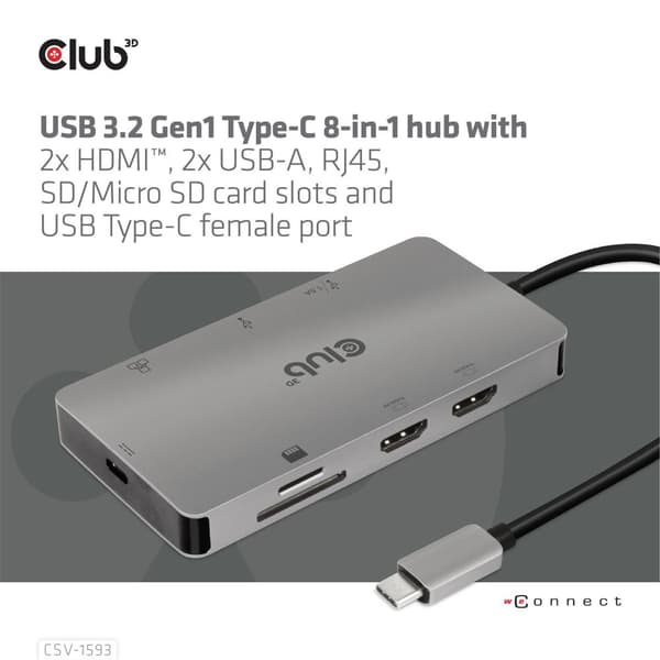 Club 3D Club3D - Dockningsstation - USB-C 3.2 Gen 1 / Thunderbolt 3 - HDMI - GigE (CSV-1593)