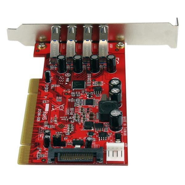 StarTech.com 4 Port USB3.0 PCI Interface Card - PCI SuperSpeed USB3.0 Controller Card - USB Adapter - PCI-X Low Profile - USB3.0 x 4 - Rød (PCIUSB3S4)