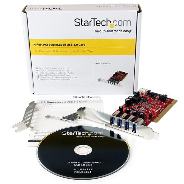 StarTech.com 4 Port USB3.0 PCI Interface Card - PCI SuperSpeed USB3.0 Controller Card - USB Adapter - PCI-X Low Profile - USB3.0 x 4 - Rød (PCIUSB3S4)