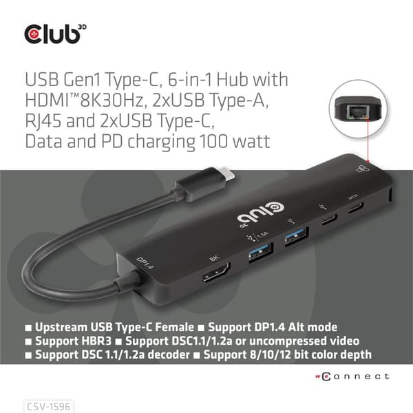 Club 3D - Dockingstation - USB-C 3.1 Gen 1 - HDMI - GigE