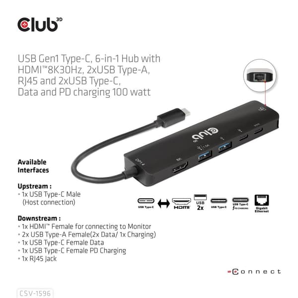 Club 3D - Dockingstation - USB-C 3.1 Gen 1 - HDMI - GigE