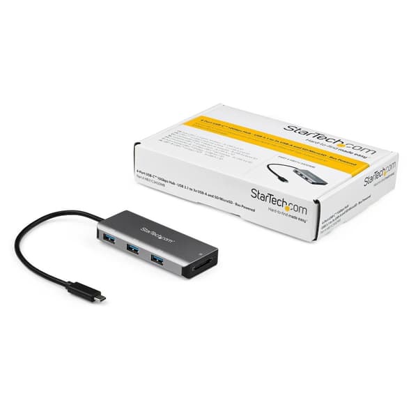 StarTech HB31C3ASDMB 3-ports USB-C Hub (10 Gbit/s, med SD-kortlæser og 25 cm værtskabel, 3x USB-A - Hub - 1 x USB-C + 3 x USB 3.1 - Desktop (HB31C3ASD