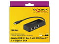 Miniatyrbillede 3 af 3: DeLock Adapter USB-C 3.1 Gen 1 > 2 x Gigabit LAN 10/100/1000 Mb/s - Netværksadapter - USB 3.1 Gen 1 - Gigabit Ethernet x 2 - Sort (63927)