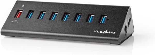 Nedis USB Hub | 8 Havne Havn(e) | QC3.0 / USB 3.2 Gen1 | Strømforsyning / USB-drevet | 5 Gbps | 8x USB