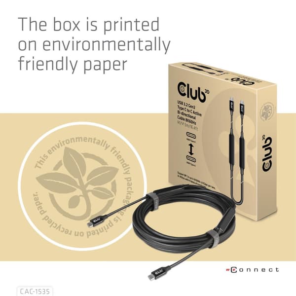 Club 3D CAC-1535 USB 3.2 GEN 2 Type-C–C aktiivinen kaksisuuntainen kaapeli 8K60HZ Data 10GBPS ja PD
