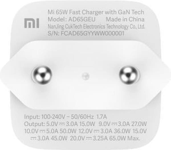 Xiaomi Mi 65W hurtigoplader med GaN Tech - Hvid