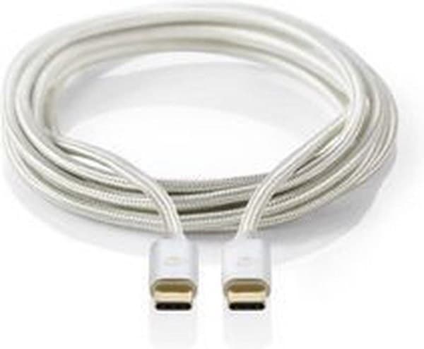 USB-kabel | USB 3.2 Gen 1 | USB-C™ hane | USB-C™ hane | 5 Gbps | guldpläterad | 2,00 m | Runda | Stickad / Nylon | Aluminium | Täckfönsterlåda