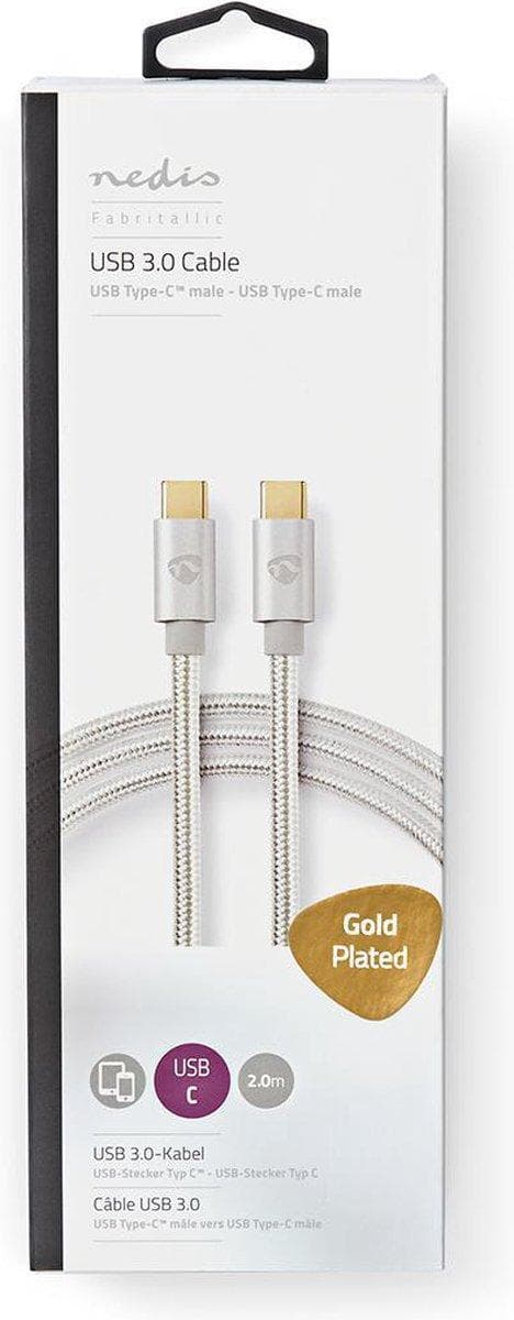 USB-kabel | USB 3.2 Gen 1 | USB-C™ hane | USB-C™ hane | 5 Gbps | guldpläterad | 2,00 m | Runda | Stickad / Nylon | Aluminium | Täckfönsterlåda