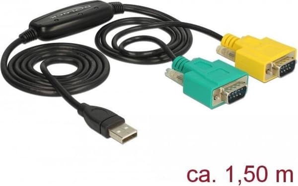 DeLOCK USB-A (m) till 2x 9-stift SUB-D med skruvar (m) seriell RS232-adapter / FTDI-chip - 1,5 meter