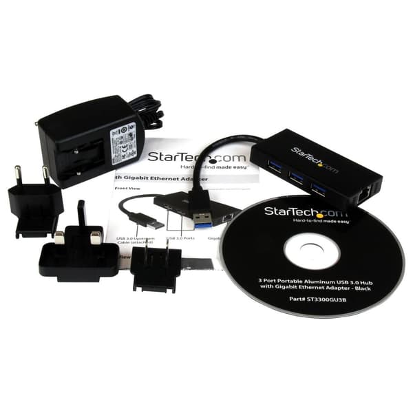 StarTech.com 3-porttinen kannettava USB3.0-keskitin Gigabit Ethernet -sovittimella NIC - Keskitin - 3 x SuperSpeed USB3.0 + 1 x 10/100/1000 - pöytäkon