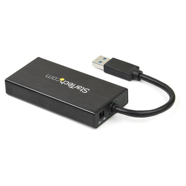 StarTech.com 3-porttinen kannettava USB3.0-keskitin Gigabit Ethernet -sovittimella NIC - Keskitin - 3 x SuperSpeed USB3.0 + 1 x 10/100/1000 - pöytäkon