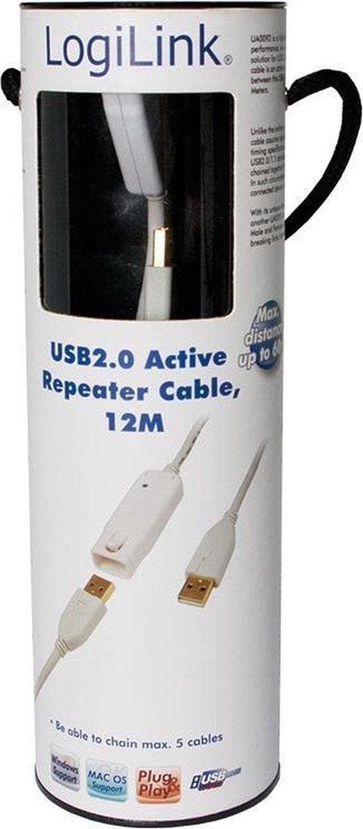 LogiLink USB 2.0 Repeater, 12 m aktiv forlænger, Hvid