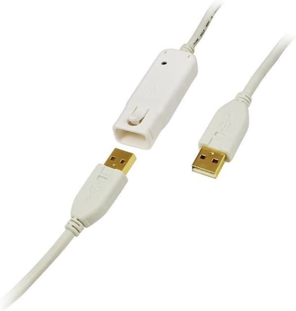 LogiLink USB 2.0 Repeater, 12 m aktiv forlænger, Hvid