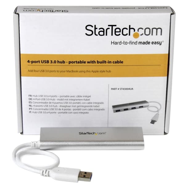 4 Portable Compact USB 3.0 Hub med integrerad kabel - aluminium