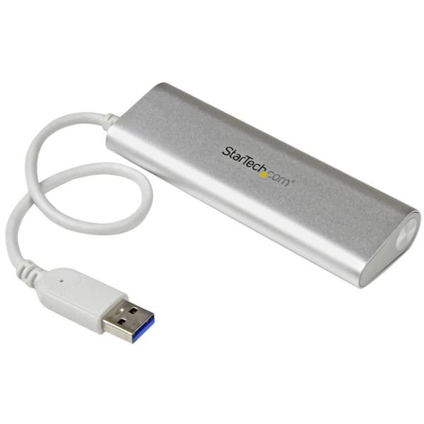 4 Portable Compact USB 3.0 Hub med integrerad kabel - aluminium