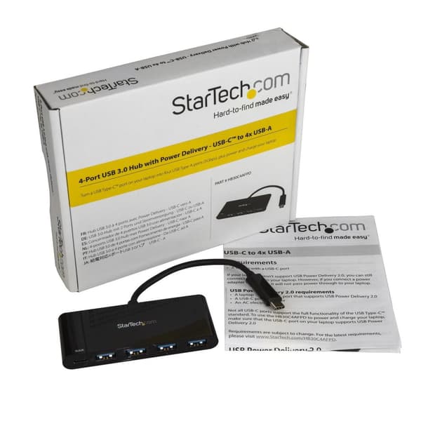 StarTech 4 Port USB C Hub med PD 2.0 - Hub - 4 x SuperSpeed USB3.0 - Desktop (HB30C4AFPD)