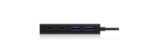 Icy Box USB Hub med USB-C-kontakt och strömförsörjning, USB 3.0, integrerad kabel, aluminium, PD 60 Watt, svart
