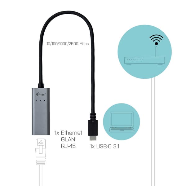 i-tec USB-C 2,5 Gbps Ethernet-adapter - 10/100/1000/2500 Mbps