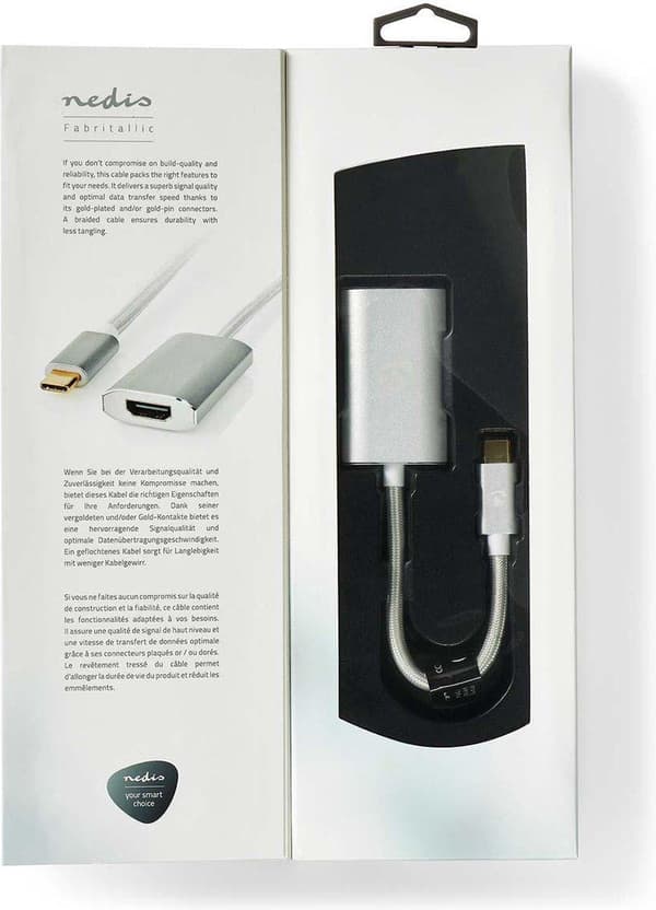 Nedis USB-adapter | USB 3.2 Gen 1 | USB-C™ han | HDMI™ hun | strømforsyning | 0,20 m | runde | forgyldt | Flettet / Nylon | Sølv | Dæk vindueskasse