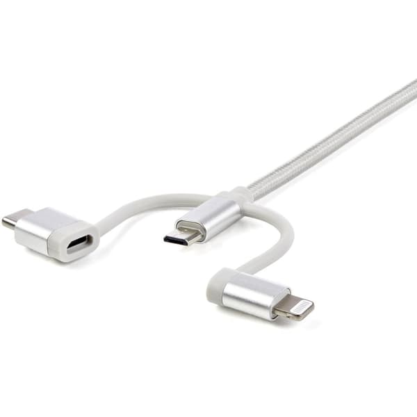 StarTech.com 1m USB-opladningskabel - Flettet - Sølv - 3 i 1 opladningskabel - USB til Lightning / Micro USB / USB C-kabel - USB-kabel - USB (M) til M
