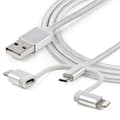 Miniatyrbillede 6 af 7: StarTech.com 1m USB-opladningskabel - Flettet - Sølv - 3 i 1 opladningskabel - USB til Lightning / Micro USB / USB C-kabel - USB-kabel - USB (M) til M