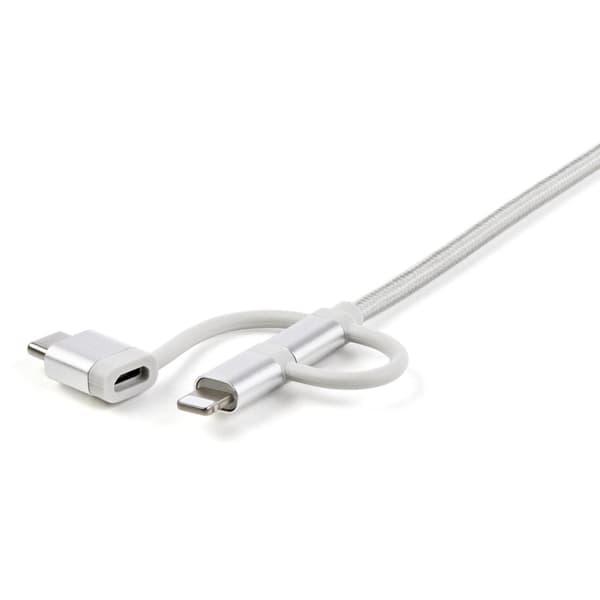 StarTech.com 1m USB-opladningskabel - Flettet - Sølv - 3 i 1 opladningskabel - USB til Lightning / Micro USB / USB C-kabel - USB-kabel - USB (M) til M