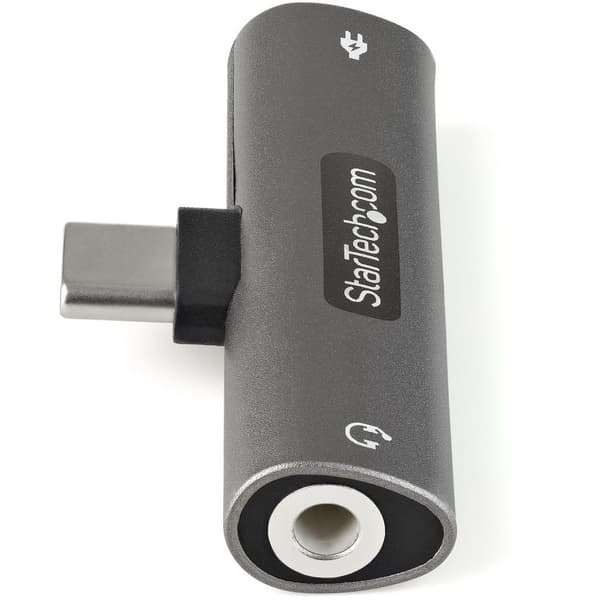 StarTech.com USB C -ääni- ja -lataussovitin, USB-C-äänisovitin, jossa on 3,5 mm TRRS-kuuloke-/kuulokeliitäntä ja 60 W USB Type-C -virtalaturi, USB-C-p