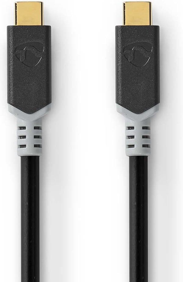 USB-kabel | USB 3.2 Gen 2x2 | USB-C™ hane | USB-C™ hane | 20 Gbps | guld | 1,00 m | Runda | pvc | Antracit | fönsterlåda