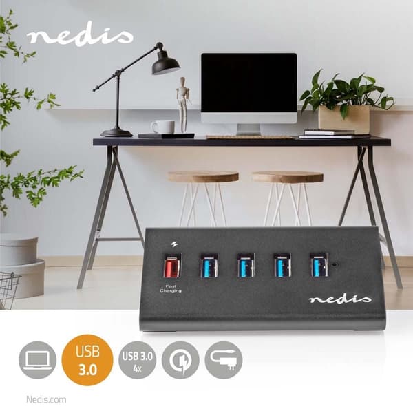 Nedis USB Hub | 5-portars port(ar) | QC3.0 / USB 3.2 Gen1 | Strömförsörjning / USB-driven | 5 Gbps | 5x USB