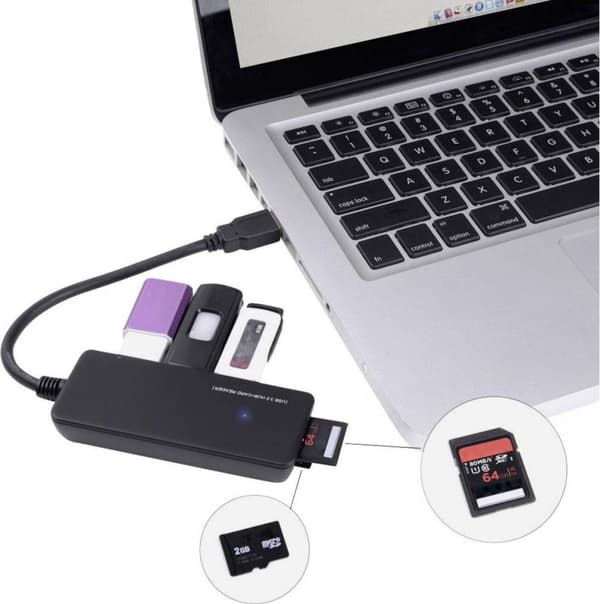 Renkforce 3 Ports USB 3.2 Gen 1 Hub med inbyggd SD-kortläsare Svart