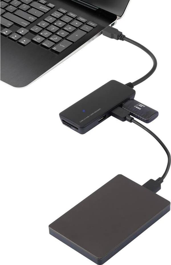 Renkforce 3 Ports USB 3.2 Gen 1 Hub med inbyggd SD-kortläsare Svart