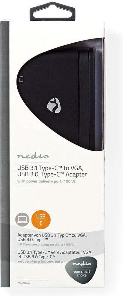 Nedis USB-adapter | USB 3.1 | USB-C™ hun | USB-A hun / USB-C™ hun / VGA hun 15p | Forniklet | Sort | Vinduesboks med Eurolås