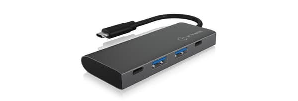 ICY BOX 60709 USB Hub 3.1 Gen 2 med 4 USB-portar, USB 3.1 Gen2 10 Gbit/s, USB-C-anslutning, aluminium, integrerad kabel, antracit