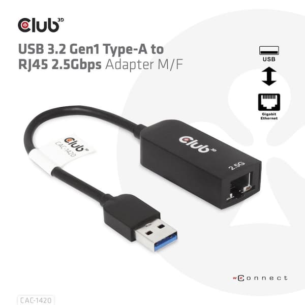 club3D CAC-1420 Nätverksadapter 2,5 Gbit/s USB 3.2 Gen 1, RJ45