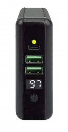 MANHATTAN 4-in-1 -matkalaturi ja virtapankki 8 000 mAh Yksi 5 W induktiivinen langaton latausalusta, kaksi 12 W USB-A-porttia, yksi USB-C-portti 12 W