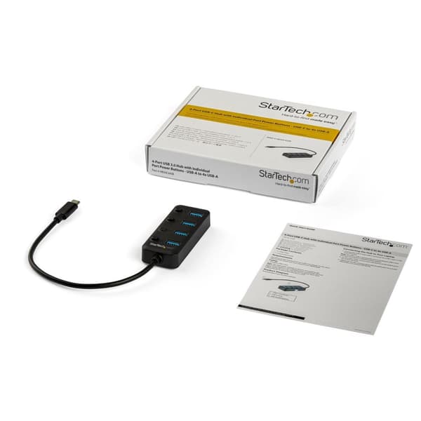 StarTech.com 4-porttinen USB-C-keskitin - 4x USB-A erillisillä päälle/pois-kytkimillä - Mobiili USB C - USB 3.0 -jakaja - USB Type-C -jakaja