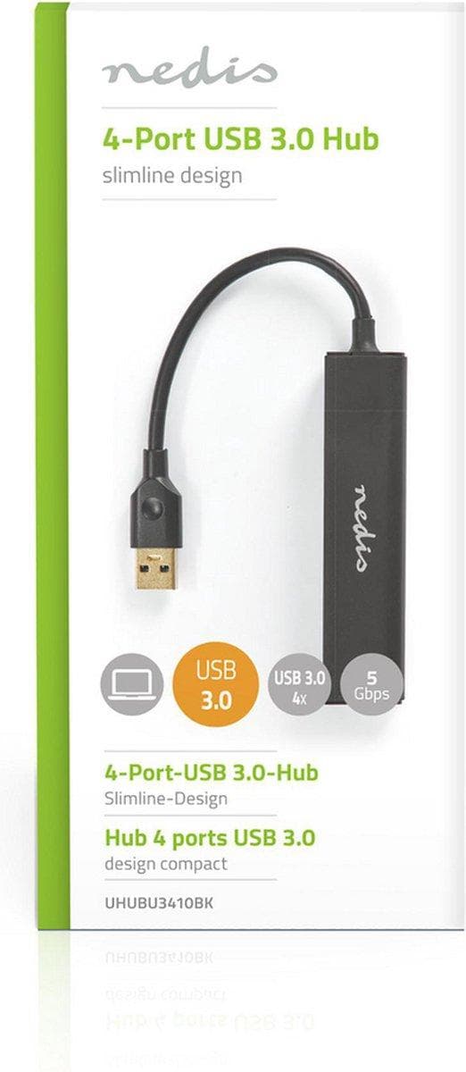 Nedis USB Hub | 4 hamn(ar) | USB 3.2 Gen1 | Strömförsörjning / USB-driven | 4x USB