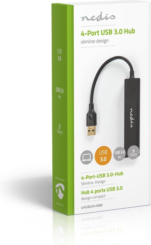Nedis USB Hub | 4 hamn(ar) | USB 3.2 Gen1 | Strömförsörjning / USB-driven | 4x USB