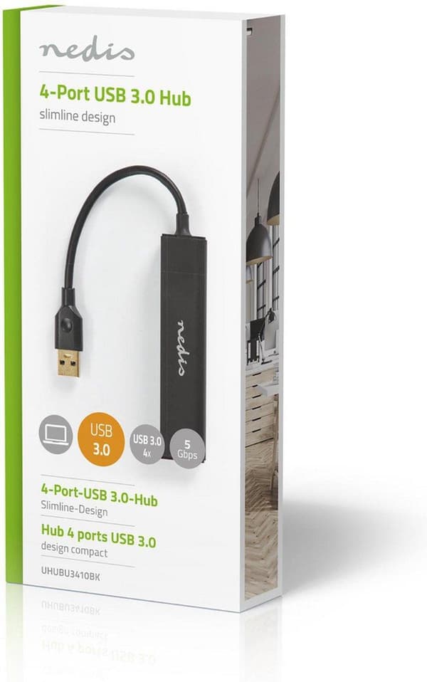 Nedis USB Hub | 4 hamn(ar) | USB 3.2 Gen1 | Strömförsörjning / USB-driven | 4x USB