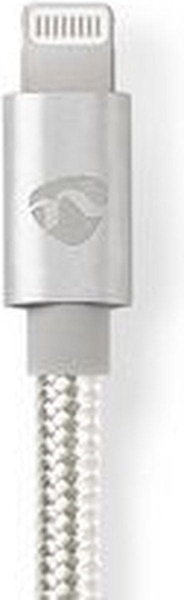 Nedis USB-kabel | USB 2.0 | Apple Lightning 8 Pin | USB-C™ han | 480 Mbps | forgyldt | 1,00 m | runde | Strikket / Nylon | Aluminium / Sølv | Dæk vind