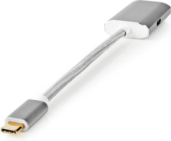 USB-adapter | USB 3.2 Gen 1 | USB-C™ han | DisplayPort Kvinde | 0,20 m | runde | forgyldt | Strikket / Nylon | Sølv | Dæk vindueskasse