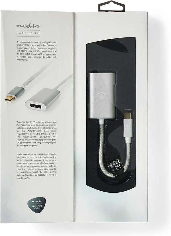 USB-adapter | USB 3.2 Gen 1 | USB-C™ han | DisplayPort Kvinde | 0,20 m | runde | forgyldt | Strikket / Nylon | Sølv | Dæk vindueskasse